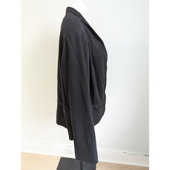 New Eileen Fisher Size 1X Tropical Suiting Eco Poly Leather Trim Jacket Black - Picture 8 of 15